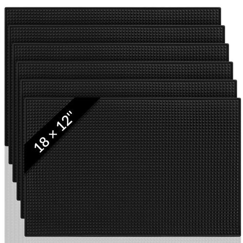 Tioncy 18 Pcs Bar Mat for Countertop 18 x 12 Inch Non Slip Cocktail Rubber Coffee Bar Service Mat for Bartending Hot Dishes Restaurants Barbershop Clippers Hot Pads, Black