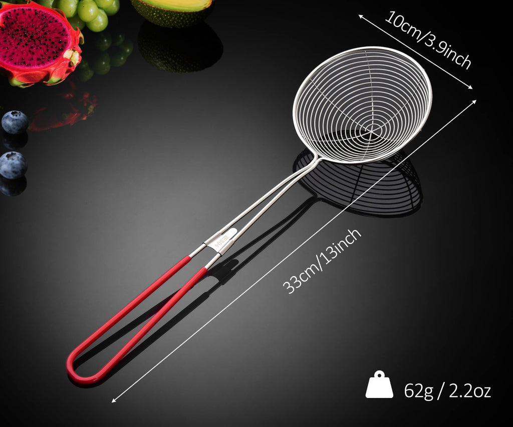 SUNWUKIN 304 Stainless Steel Spider Strainer Skimmer Ladle for Cooking and Frying, Kitchen Gadgets Utensils Wire Pasta Spoon