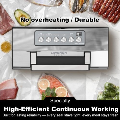 LIWUNON Food Vacuum Sealer Machine - Upgraded Precision with Double Heat Seal & Built-in Cutter | 2 Bag Rolls Included