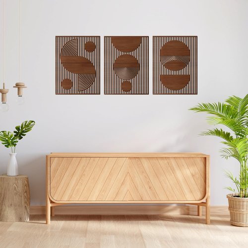 Homenthus 3 Pcs Abstract Wood Wall Art - Mid Century Modern Geometric Decor for Boho Spaces