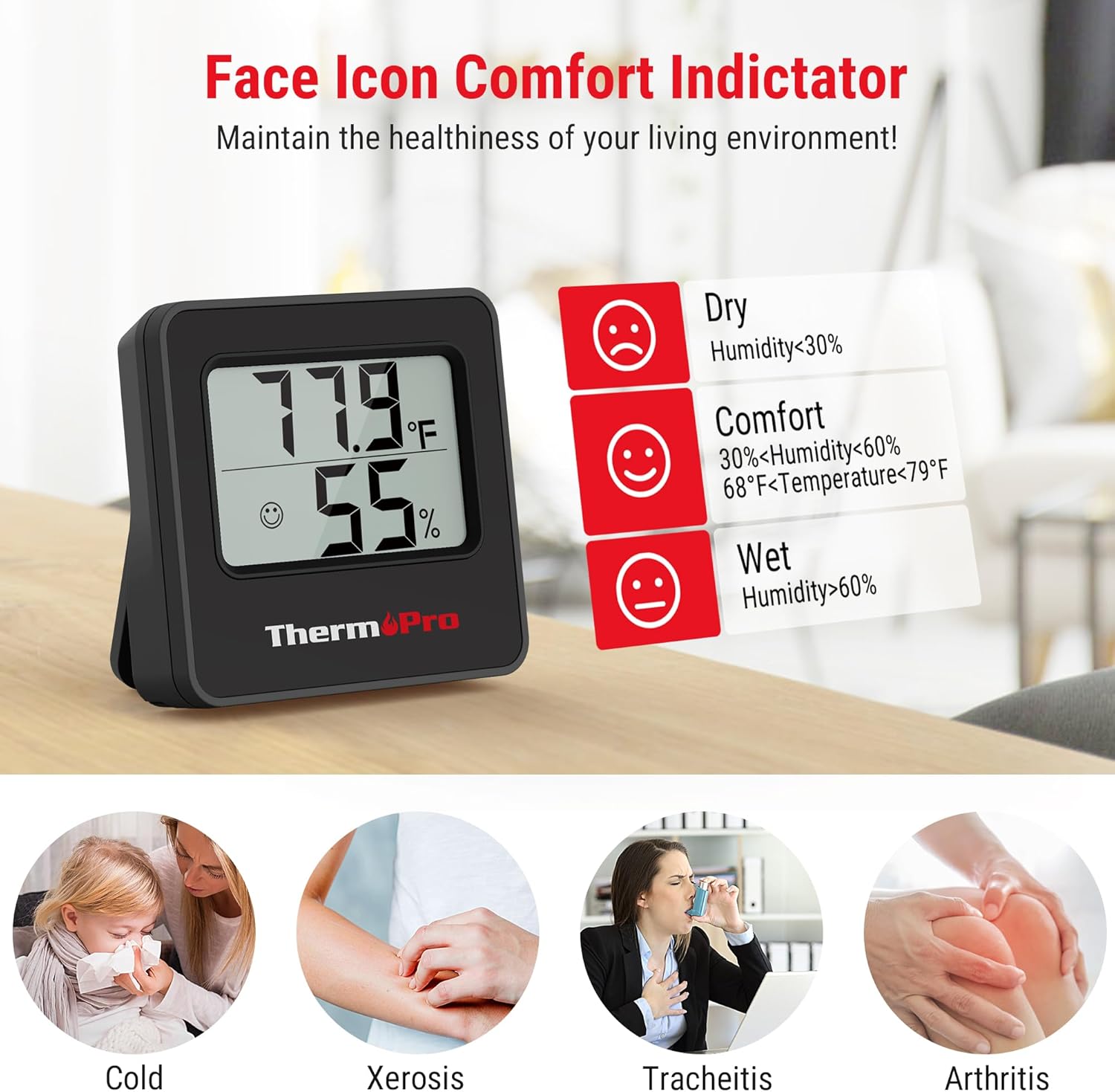ThermoPro TP157 Hygrometer | Accurate Indoor Thermometer & Humidity Meter for Home & Office - 1 Pack