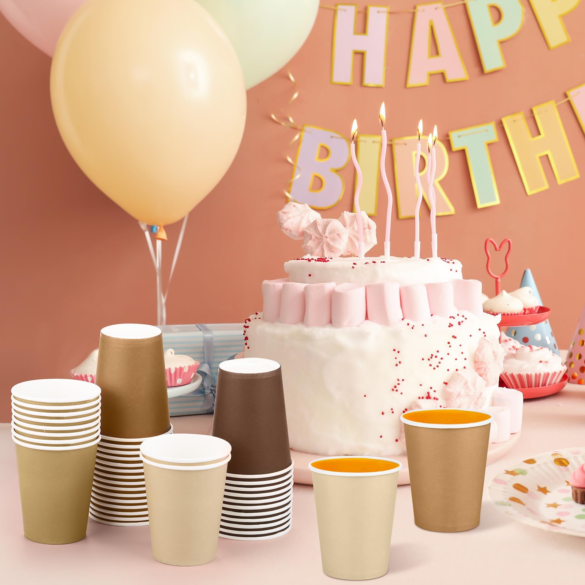 URATOT 60 Pieces 9 Ounce Brown Paper Cups Gradient Color Disposable Coffee Cups Party Cups Beverage Drinking Cups for Party, DIY and Holiday Party Supplies