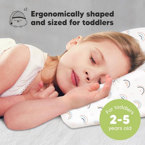 Jolly Rainbow Toddler Pillow - Soft & Breathable Organic Cotton Travel Pillowcase | 13x18 Inches for Kids 2-5 Years
