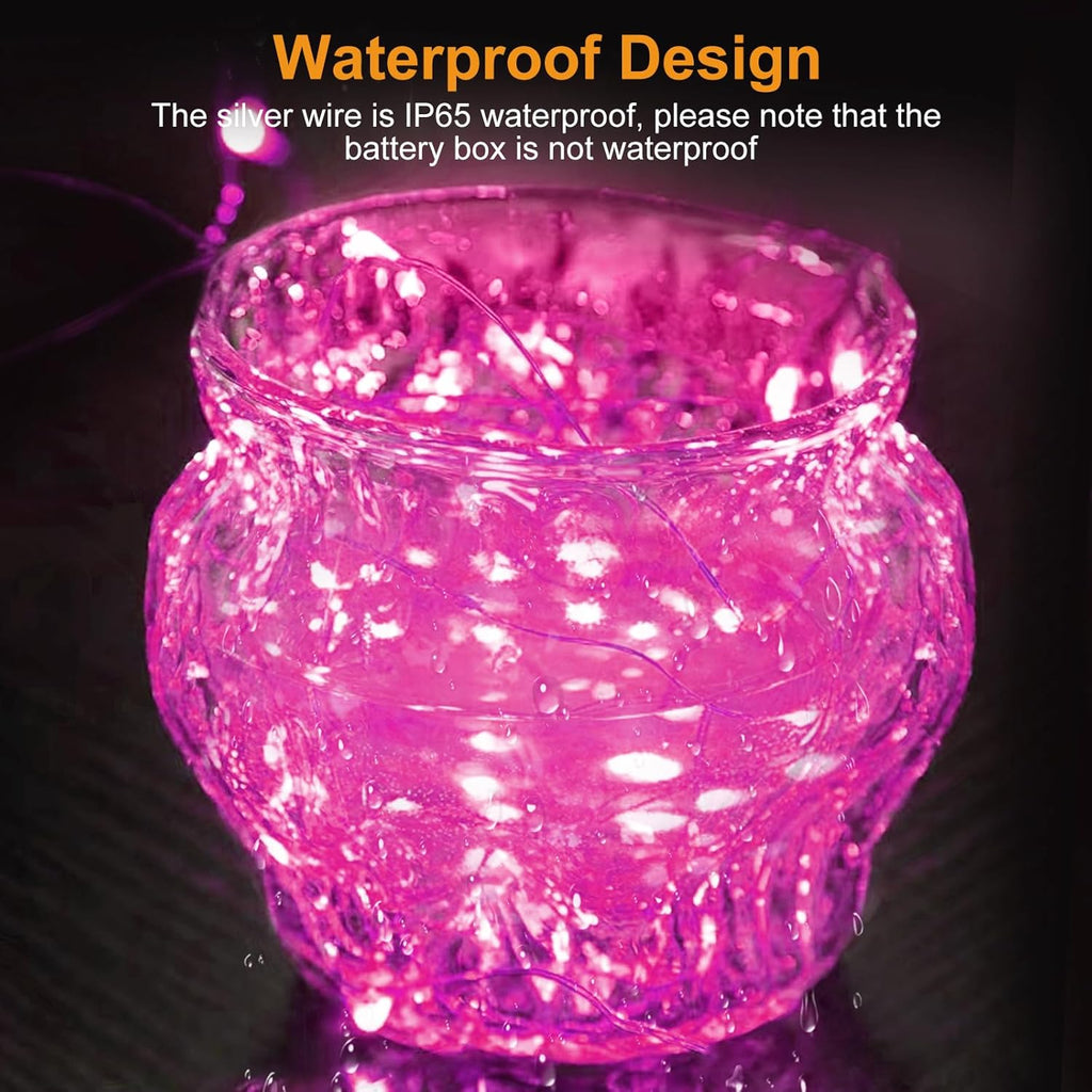 Btfarm Pink Fairy Lights - 12 Pack Battery Operated Twinkle String Lights | 7ft Waterproof for Weddings & Decor