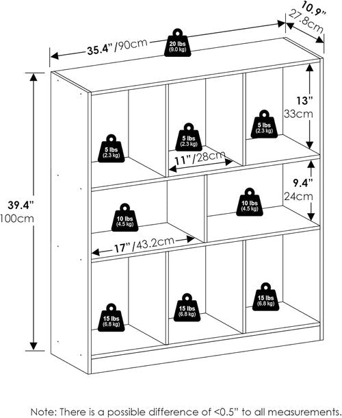 Furinno DALY Bookshelf - 8-Cube Horizontal Storage Organizer | White, 10.9 x 35.4 x 39.4 Inches for Home & Office