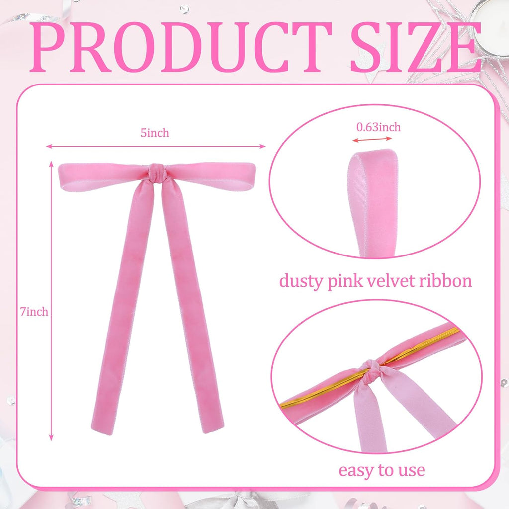 Regine Switzerland Velvet Bows - 24 Pcs Christmas Tree Ornaments | Pink Decorative Bows for Home & Weddings (5 x 7 Inch, 5/8" Width)