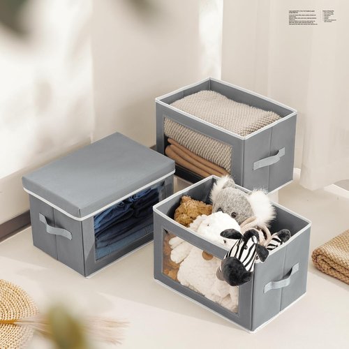 Homsorout Collapsible Storage Bins - 4 Pack Fabric Closet Organizers with Lids | Grey Baskets for Home & Dorm