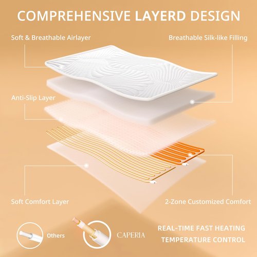 Caperia Heated Mattress Pad Queen, Electric Mattress Pad Bed Warmer with 9 Heat Settings, Memory Function, 1-12 Hours Auto Off, Deep Pocket, Machine Washable, 60"x 80"