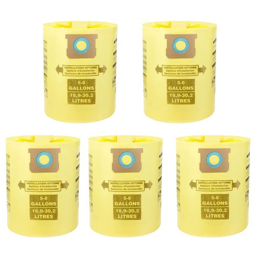 FDHF Replacement Type H Vacuum Bags for Shopvac 5-8 Gallon Vacuum, Replace Part #90671 9067100 90661 906-61 9066100, High-Efficiency Disposable Filter Bags, Yellow
