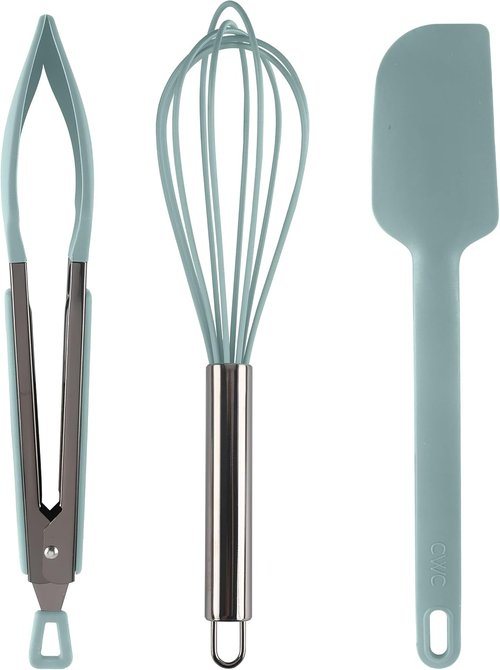 COOK WITH COLOR Stainless Steel Kitchen & BBQ Tongs Set - 3-Piece Utensils in Green