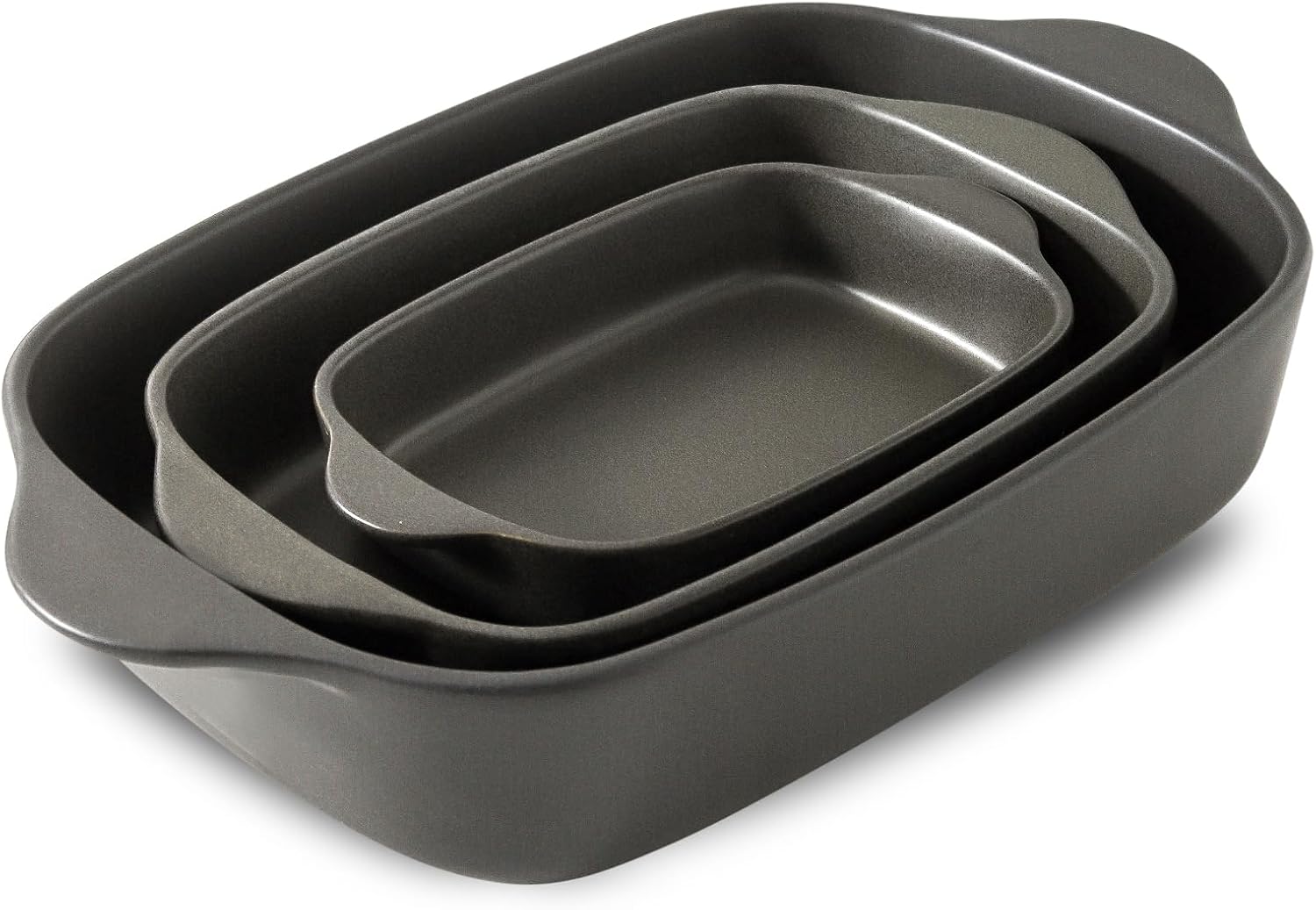 Regine Switzerland Casserole Dish Set - Ceramic Bakeware for Oven | 3 Deep Dishes in Matte Black (0.63/1.8/4 QT)