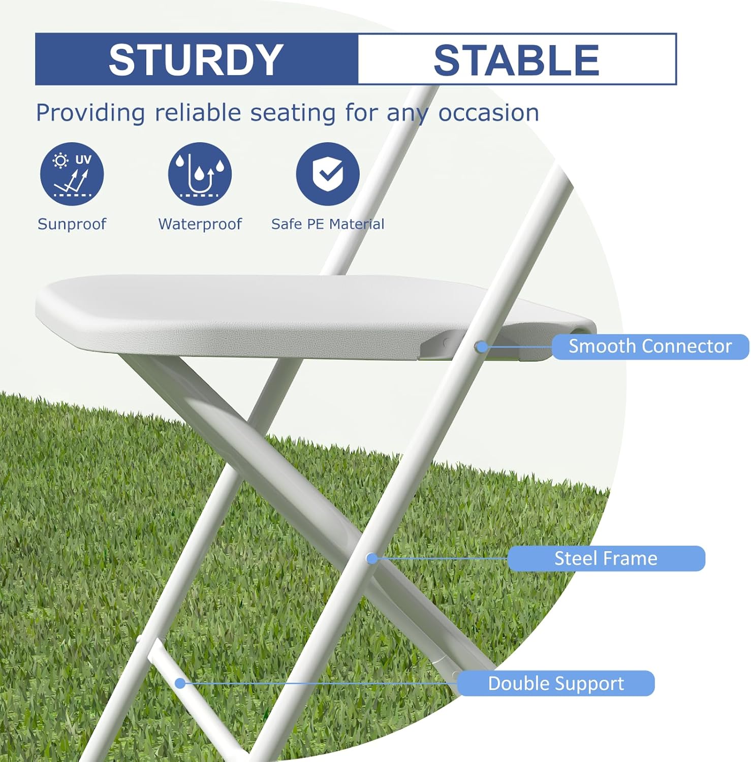 Skiennix Folding Chairs - 10 Pack White Plastic Chairs for Indoor/Outdoor Events | 350lb Capacity