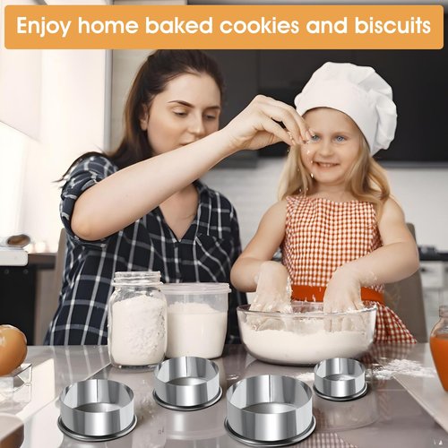 Quilax 6 Pcs Circle Cookie Cutter Set (2/3/ 3.5/4/ 5/6 Inch), Round Cookie Cutter Variety Pack, Biscuit Cutters for Baking, Stainless Steel Large Circle Cookie-Cutters