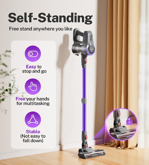 DEVOAC Cordless Vacuum Cleaner, Ultra-Lightweight Stick Vacuum, 2200mAh Battery Up to 40mins Runtime, 6 in 1 Powerful Handheld Vacuum for Home Hard Floor Carpet Pet Hair (Purple)