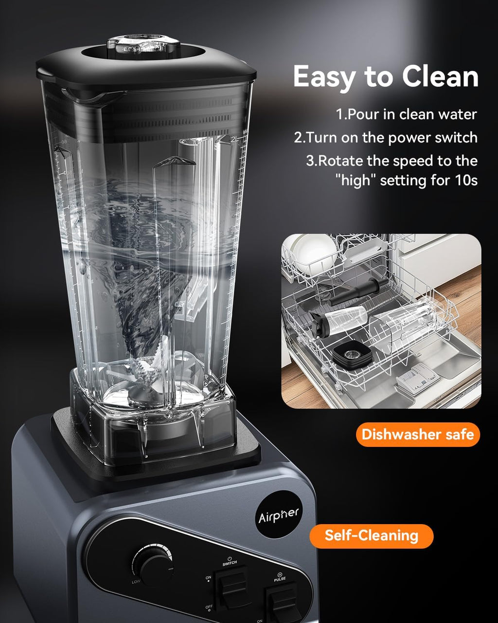 Skiennix Professional Blender - 2000W Smoothie Maker with 68oz Capacity & 27oz To-Go Cup | 35000RPM for Soups & Jams