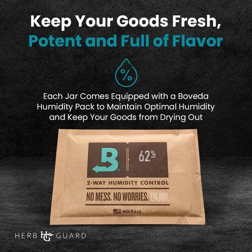 Herb Guard Container - [3 Pack] Half Oz Container Smell Proof Jar & Humidity Pack (250 ml) Airtight UV Protection Keeps Herbs Fresh for Months