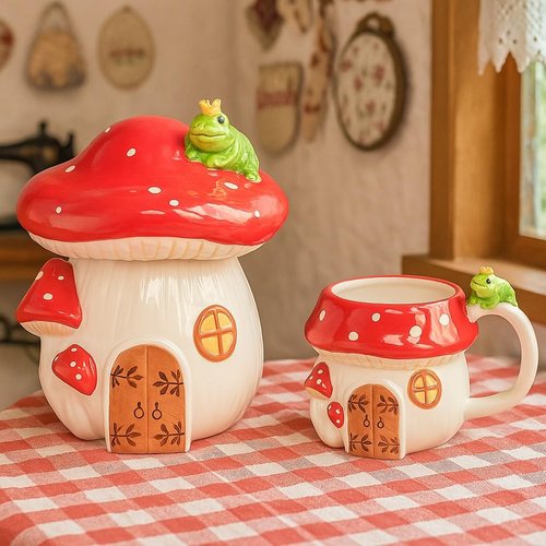 10 Strawerry Street Frog King Toadstool Cottage Ceramic Canister