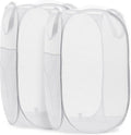 Handy Laundry Collapsible Mesh Pop-Up Hamper - Space-Saving 2-Pack with Wide Opening & Side Pocket | Durable & Breathable (White)