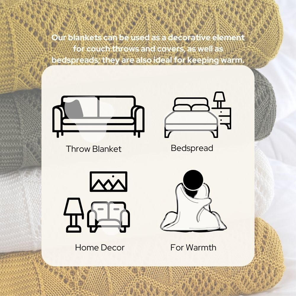 Dalisa Knitted Throw Blanket 100% Austrian Eucalyptus Lyocell Tencel™ Premium Boho Vintage Knit Throw Blanket 50"x60" Natural - Cozy, Chunky & Comfy Stitch for Snuggle Lounging Emily