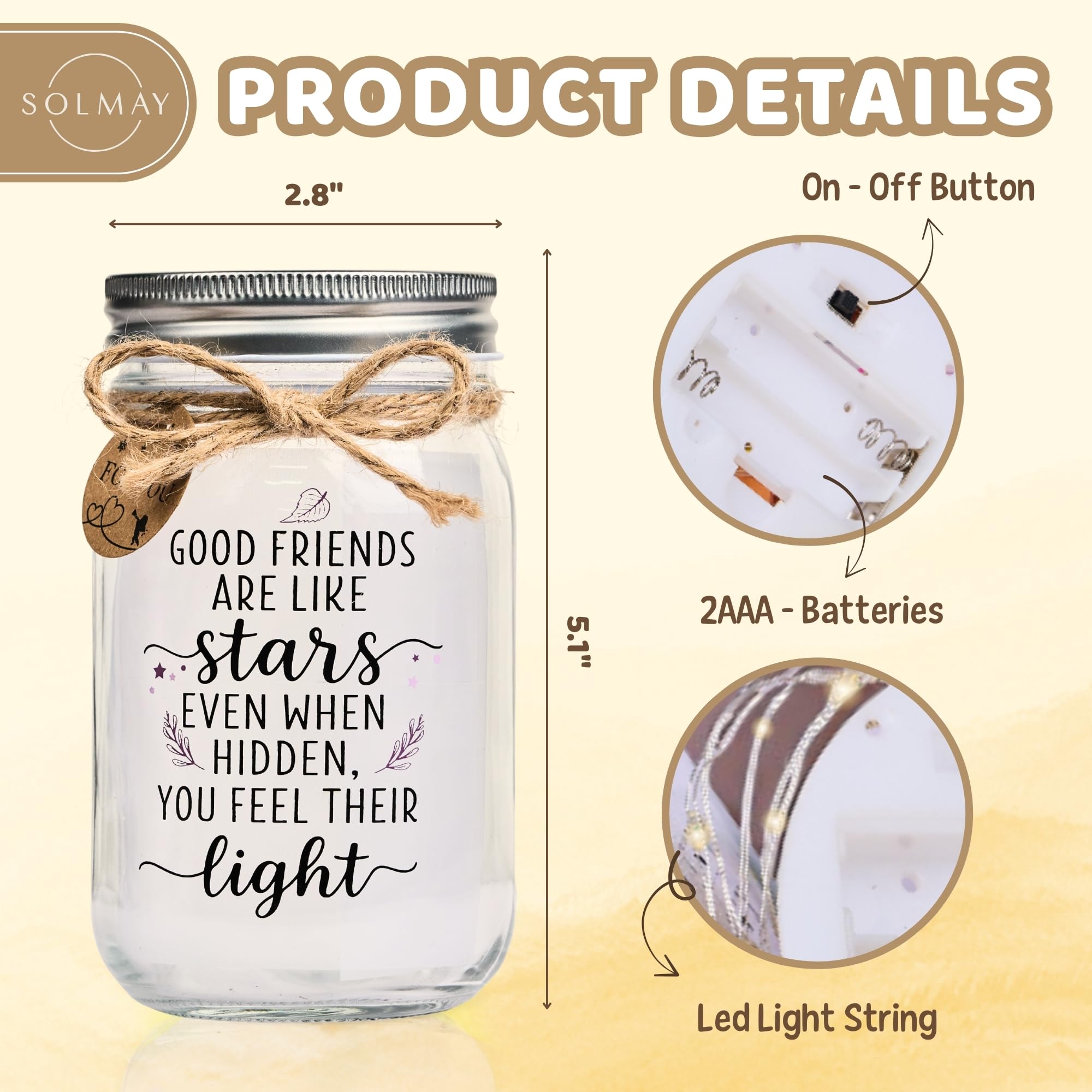 SOLMAY Friendship Gifts for Women, Mothers Day Gifts for Friends, Unique Best Friend Birthday Gift for Women, Sentimental Mason Star Jar, Bestie Birthday Gift Ideas