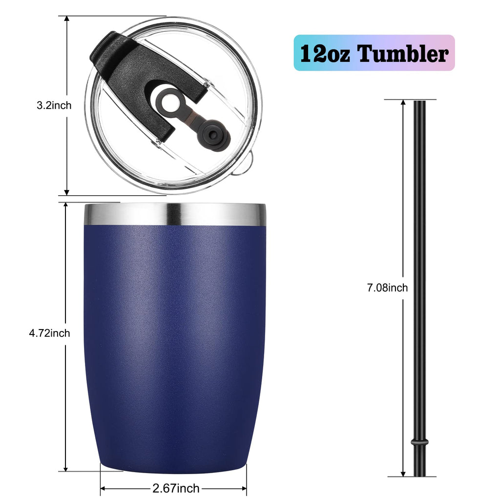 VEGOND Stainless Steel 12 oz Tumblers bulk Vacuum Insulated Double Wall Travel Tumbler with Lid and Straw Reusable Tumbler,Navy Blue 12 pack