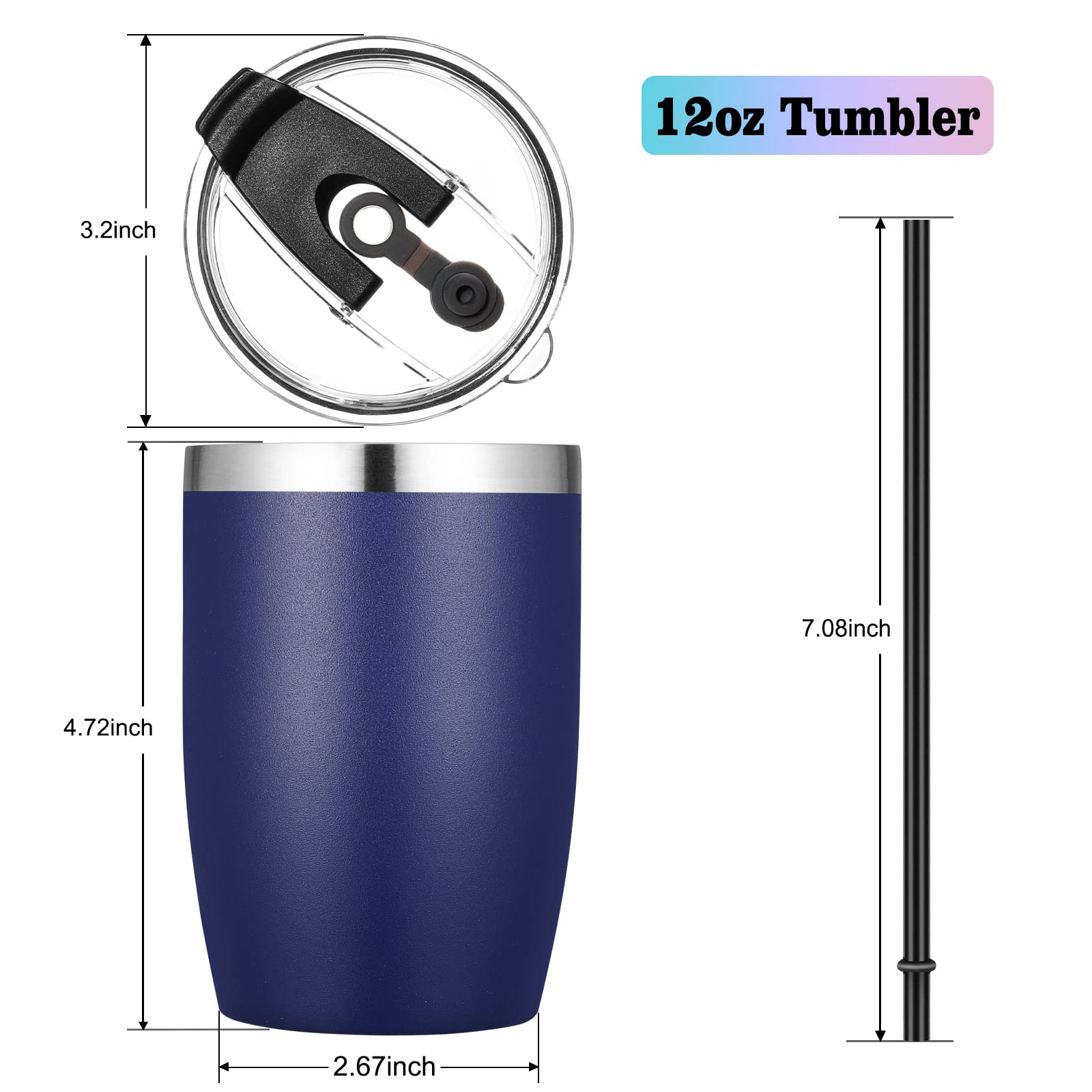 VEGOND Stainless Steel 12 oz Tumblers bulk Vacuum Insulated Double Wall Travel Tumbler with Lid and Straw Reusable Tumbler,Navy Blue 12 pack