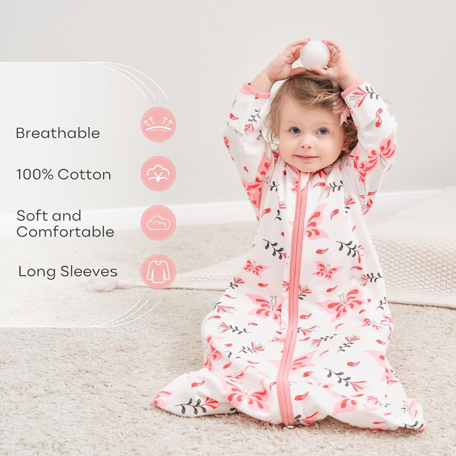 Yoofoss Baby Sleep Sack - 100% Cotton Long Sleeve Wearable Blanket for Infants 6-12 Months | 2-Way Zipper, Lightweight