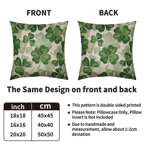 St Patricks Day Pillow Covers 18X18 Set of 2, Clover Print Saint Patrick's Dark Green Decorative Throw Pillow Covers Outdoor Farmhouse Holiday Shamrock Decoration Cushion Cases Couch Sofa Bed Decor