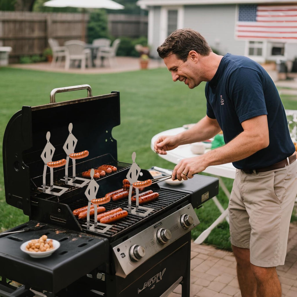 SWASEADA 5 PCS Funny BBQ Stand Man Hot Dog Holder | Creative Sausage Rack for Grill | Reusable Stainless Steel Standing Man Weiner Roaster | Metal Hotdog Roasting Sticks for Camping