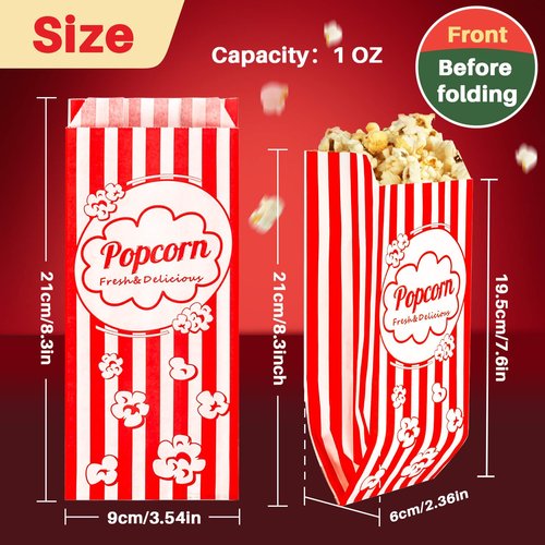 MAQIHAN 140 Popcorn Bags 1oz - Small Disposable Paper Bags for Popcorn, Popped Kernels Mini Containers, Movie Night Supplies for Halloween, Christmas, Carnival Games Party, Popcorn Machine Accessories