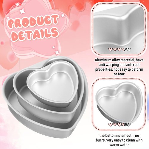 Mifoci 3 Pieces Heart Shaped Cake Pans Aluminum Cake Pans Heart Baking Mold for DIY for Kitchen Wedding Party(Silver,4，6，8 Inch)