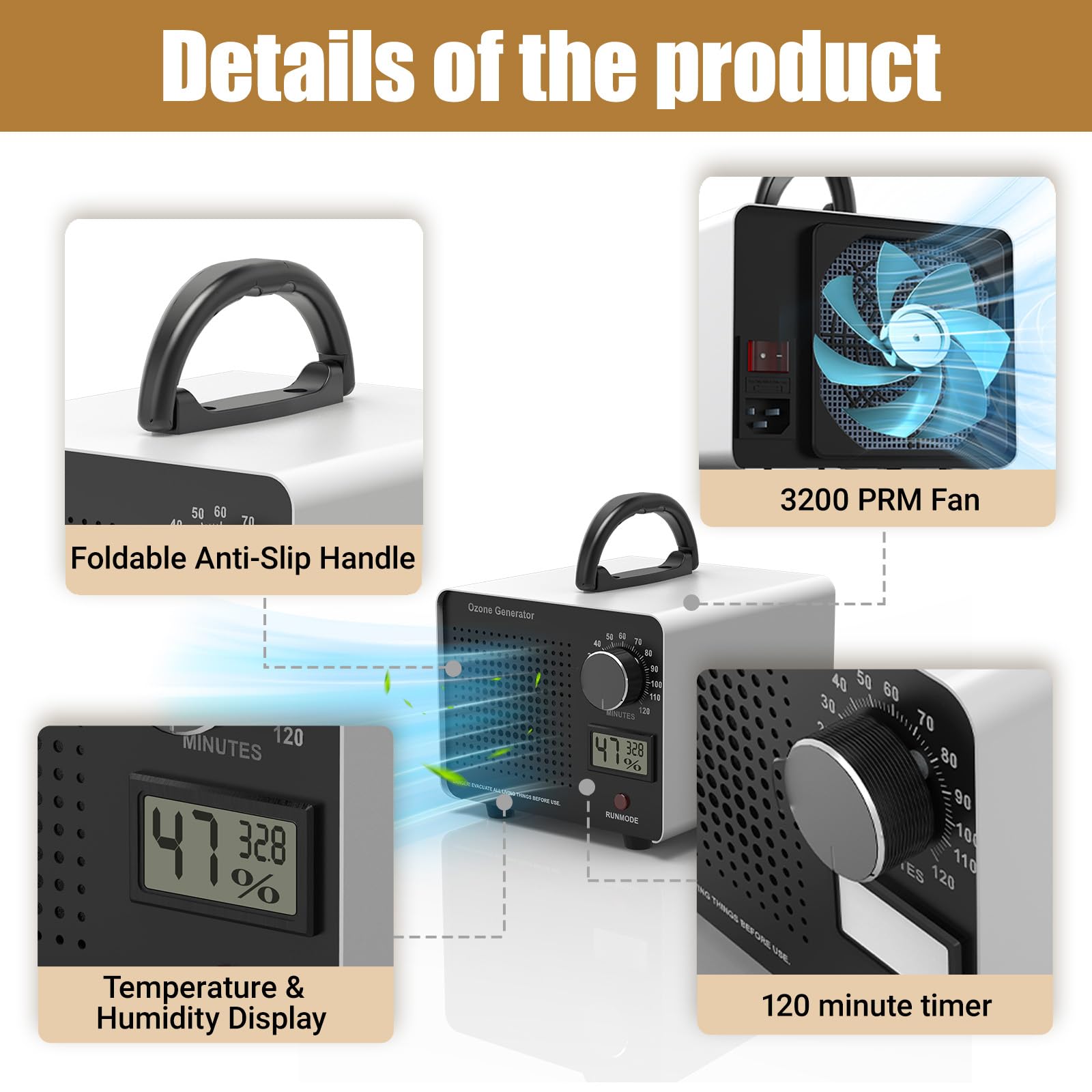 0zone Generator 2000sq.ft Just 46 minutes,Industrial/Home Air Purifier 0zone Machine for Rooms,business premises, Smoke, Cars, Pet Odor