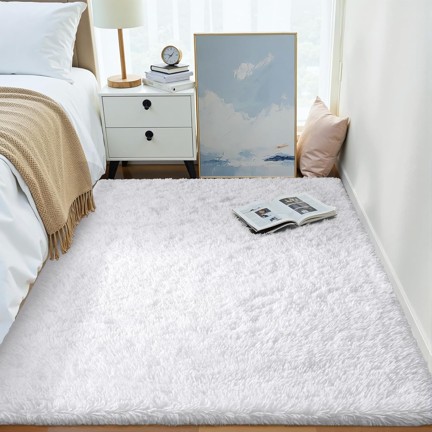 OLANLY Area Rug - Soft Fluffy Shaggy Design | Machine Washable 4x5.9 ft for Living Room & Bedroom