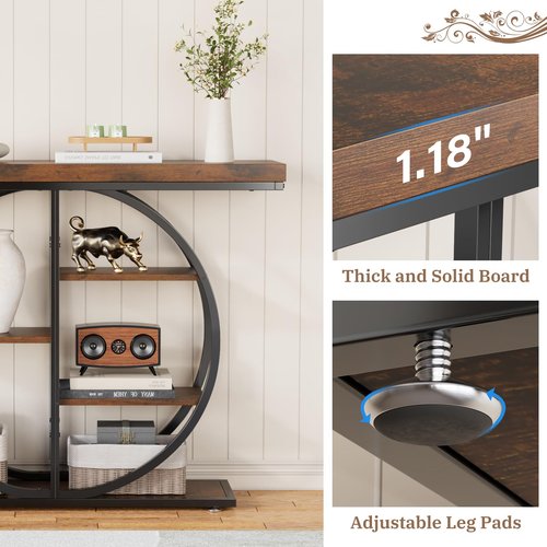 LIFECHOVY 41.3" Console Table for Entryway, Industrial Hallway Sofa Table with Storage Shelves, Narrow Accent Decor Living Room Furniture with Circle Base for Foyer, Entrance, Rustic Brown