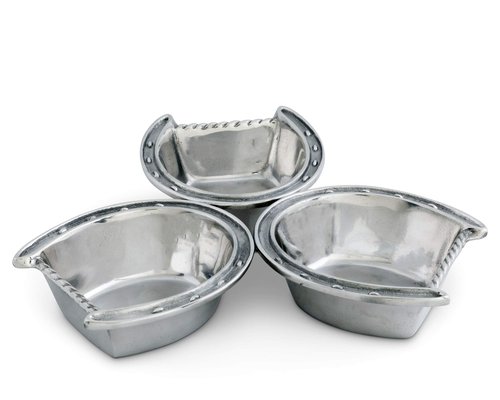 Arthur Court Designs Aluminum Lucky Horseshoe 3-Bowl Bowls Set Server 10.5 inch Diameter 1.5 inch Tall