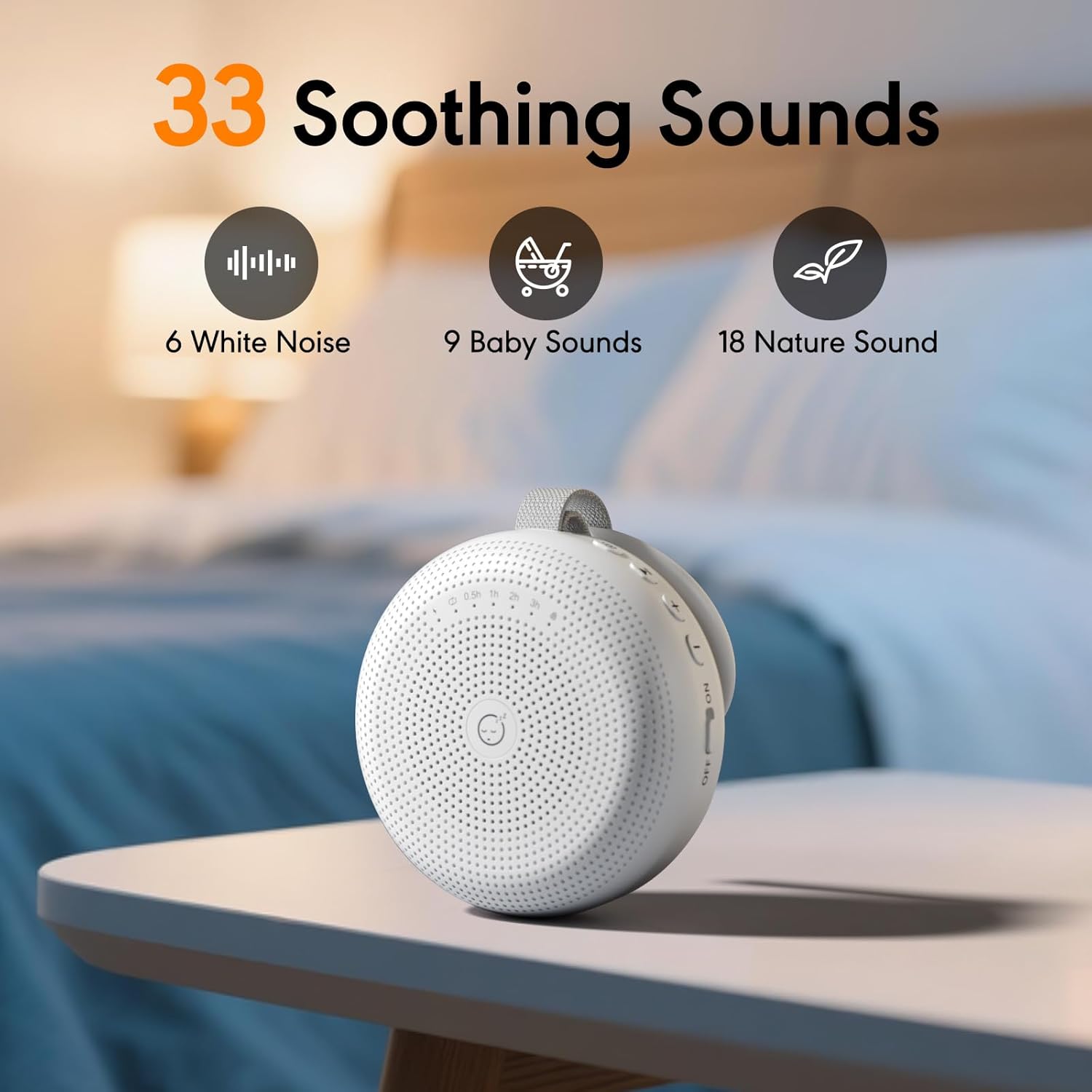 White Noise Machine - Portable Sound Device with 33 Soothing Sounds & Timer for Sleep | Travel & Home Use