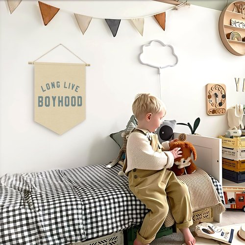 ETVISO Long Live BoyHood Banner, Boy Nursery Decor, Boys Room Wall Hanging Pennant Flag Banner Decor for Nursery Classroom Playroom Kids Room, Playroom Essentials