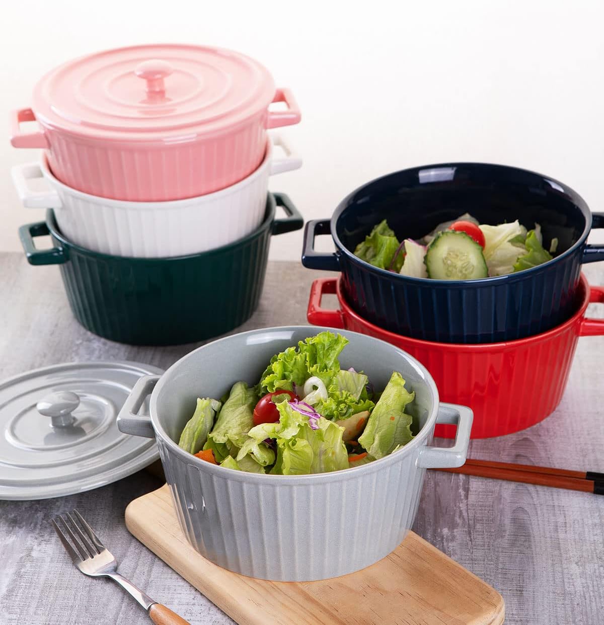 WHJY Ceramic Casserole Dish - Colorful White 1 Quart Bakeware with Lid for Oven Cooking