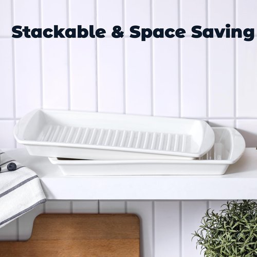 Dizada Microwave Bacon Tray 13"x10" Set of 2 - Porcelain Bacon Cooker for Microwave, Ceramic Bacon Rack for Sausages, Hot Dogs, Dishwasher Freezer Safe