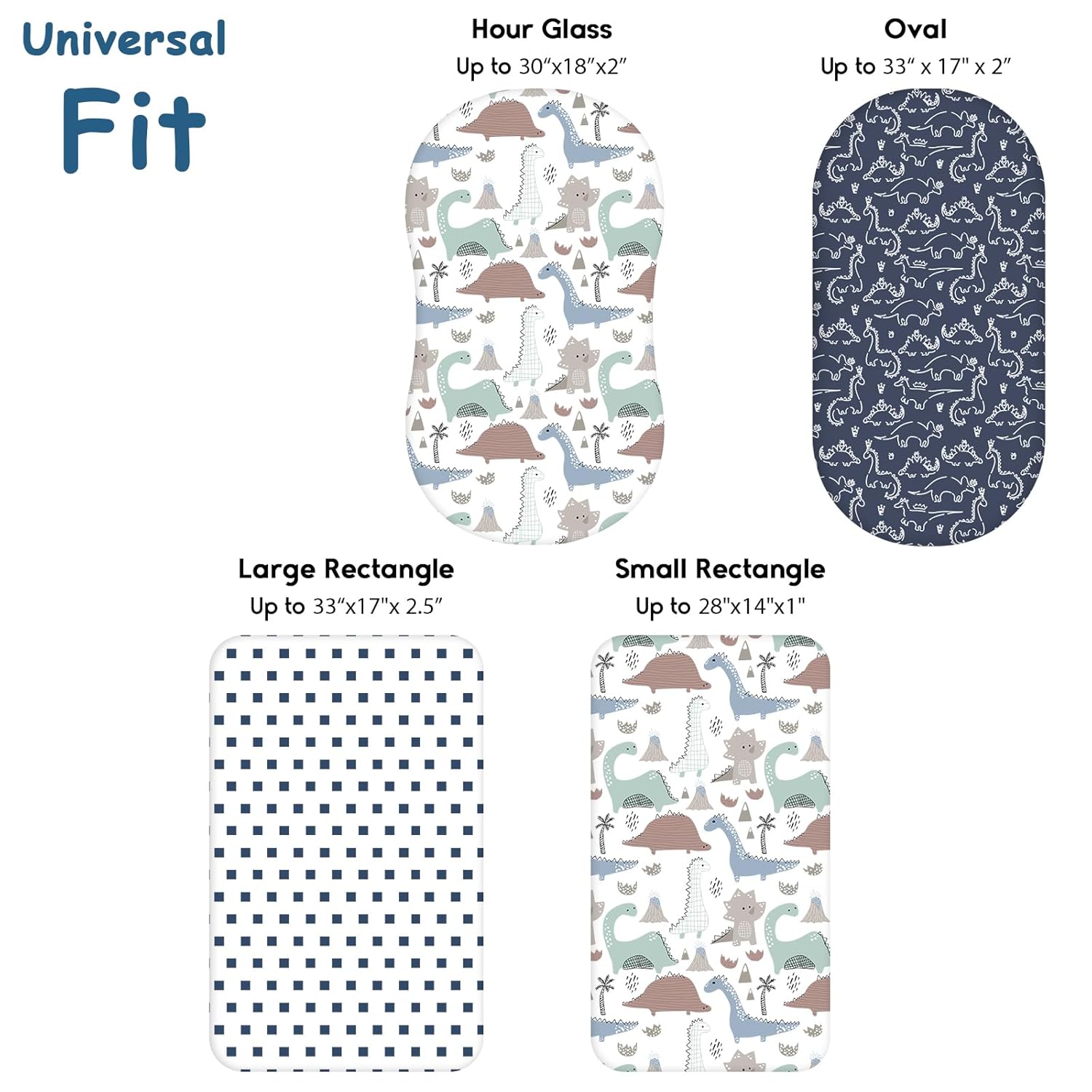 Yoofoss Bassinet Sheets - 3-Pack Fitted Sheets for Halo Bassinest & More | Soft, Breathable, Dark Blue & Dinosaurs