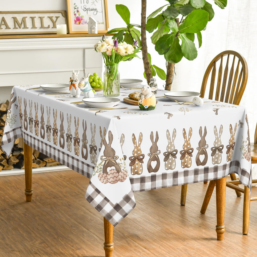 Horaldaily Easter Tablecloth 60×120 Inch Rectangular, Spring Carrots Bunny Washable Table Cover for Party Picnic Dinner Decor