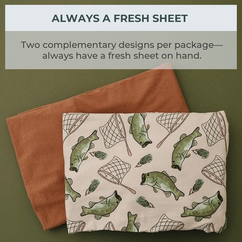 Pobibaby – 2 Pack Crib Sheets for Boys, Premium Fitted Baby Boy Crib Sheets for Standard Crib Mattress – Ultra-Soft Jersey Knit, Safe and Snug, Stylish Design (Gone Fishing)