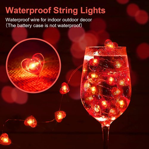 chzk Valentine’s Day Red Heart Fairy String Lights 16FT 50 LEDs Valentine's Day Lights Battery Powered Mother Day Decor (1, Red)