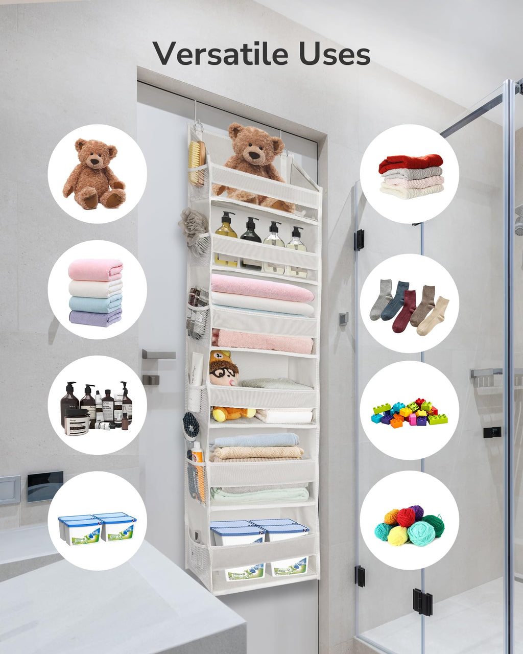 ULG 2 Pack Over The Door Organizer with 6 Large Pockets 12 Side Pockets, 50lbs Weight Capacity Door Hanging Organizer for Bedroom, Bathroom, Pantry, Nursery Storage, Beige