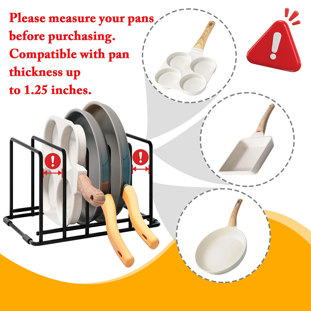 WUGEUSCH Kitchen Pan Organizer and Pot Rack, 5-Slot Steel Holder for Thin Pans, Baking Trays, and Cutting Boards - Space-Saving Storage