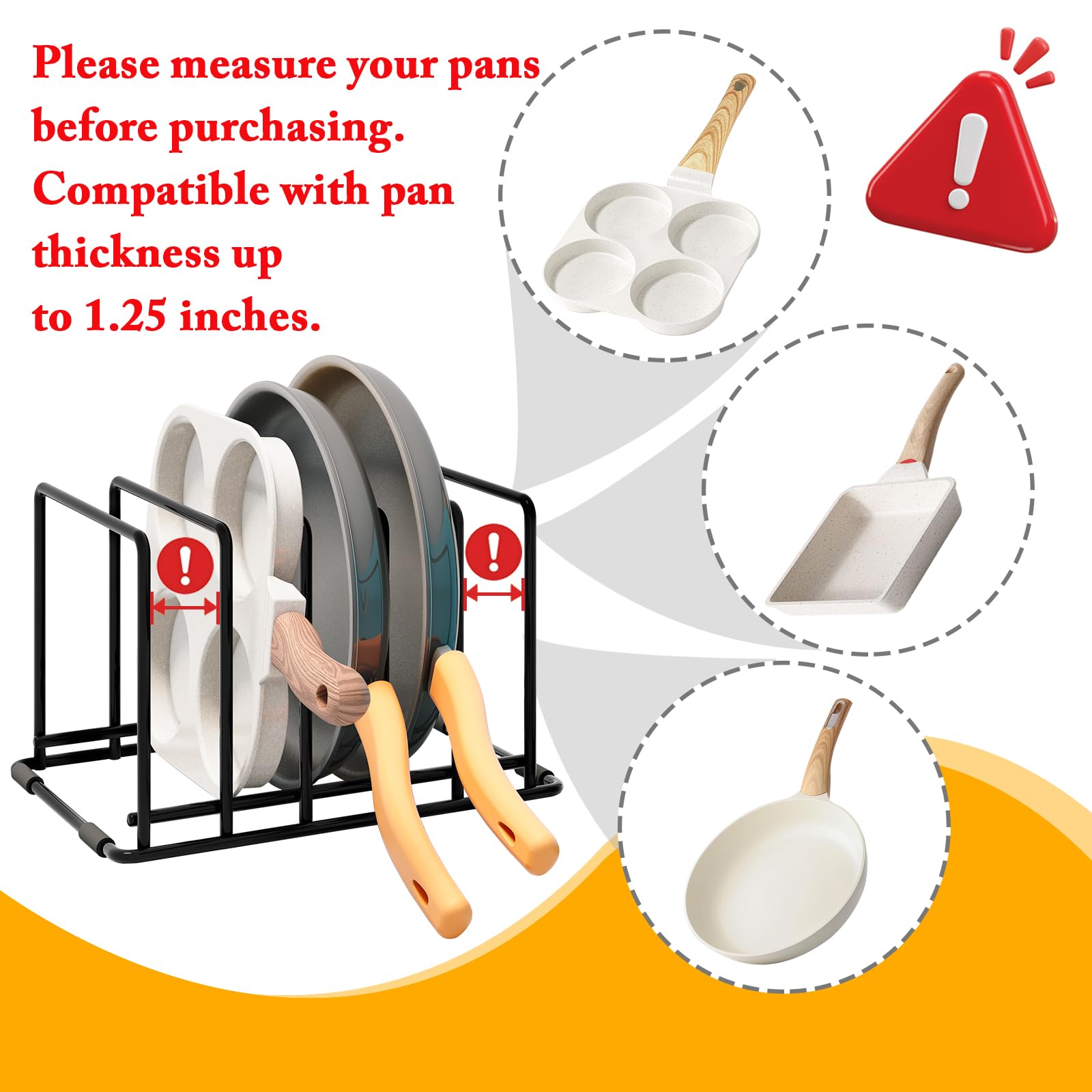 WUGEUSCH Kitchen Pan Organizer and Pot Rack, 5-Slot Steel Holder for Thin Pans, Baking Trays, and Cutting Boards - Space-Saving Storage