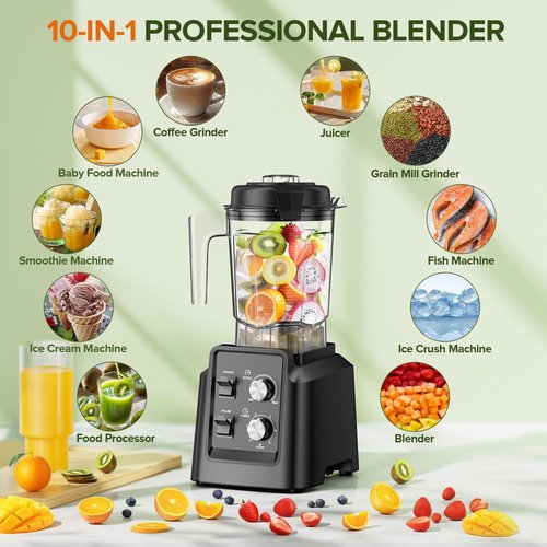 1800W Blender by [Brand Name] - Professional 6-Blade Smoothie Maker with Grinder, 68oz & 27oz Jars, Self-Cleaning