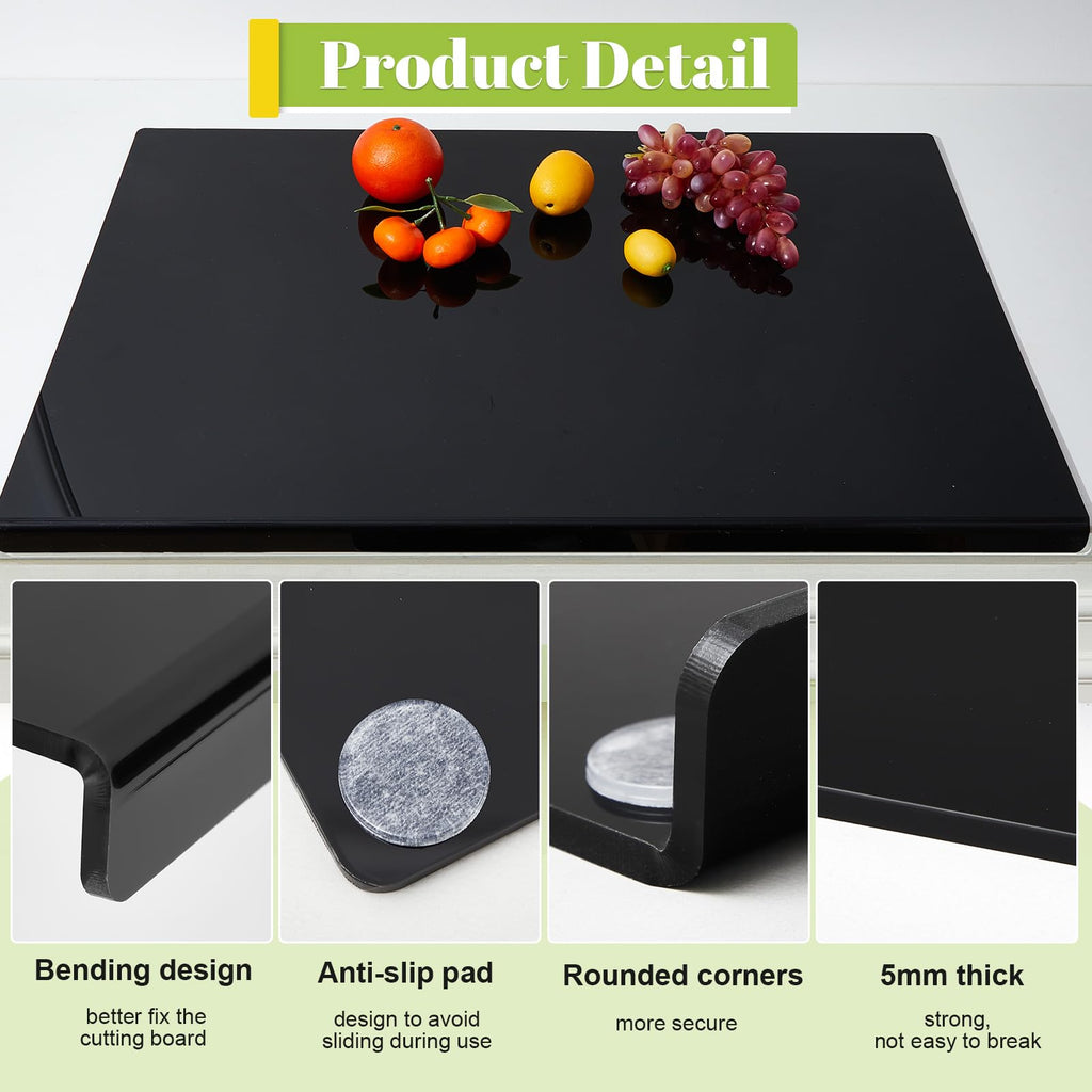 Wesiti Large Acrylic Cutting Board with Lip Non Slip 30"L x 20"W Black Cutting Board Chopping Acrylic Countertop Protector Cover Shatter Resistant for Home Restaurant Kitchen Sink Stove