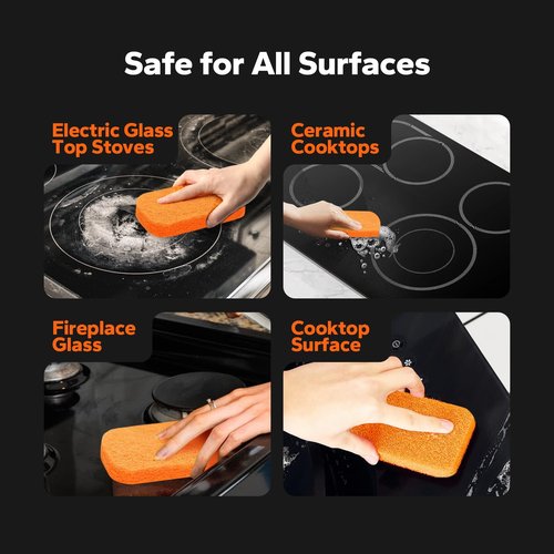 CleanCrown 3-in-1 Cooktop Cleaner Kit (8.8 Oz Cooktop Cleaner + Scrubbing Pad + Scraper), Stovetop Cleaner for Electric Top Stoves, Ceramic Cooktops & Fireplace Glass, Remove Burned on Food, Grease