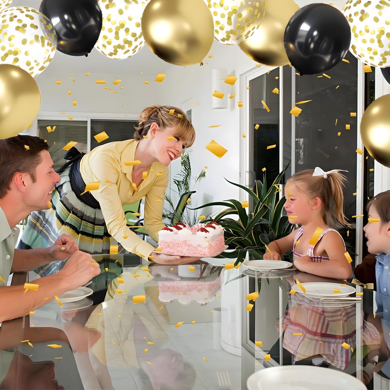 Zesliwy Black and Gold Confetti Balloons - 50 Pack Metallic Latex Balloons for Party Decor